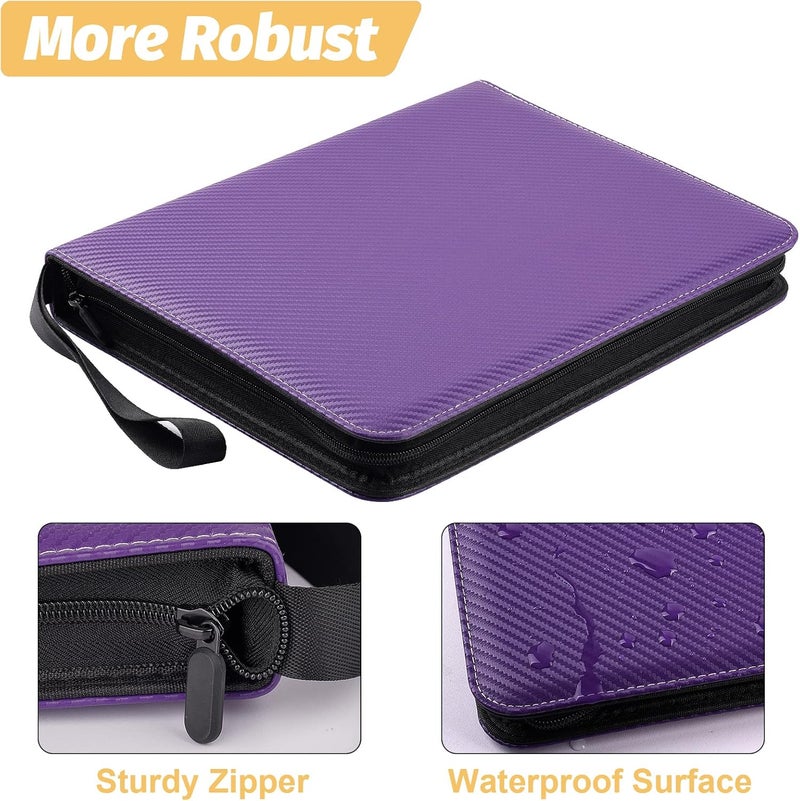 GERMUN 4 Pocket Card Binder, Premium Zip Trading Card Binder, 400 Double Sided Pocket PU Card Collection Binder, Collector Card Album, Card Folder for MTG, TCG, Sports Cards, Game Cards (Purple) - Image 2